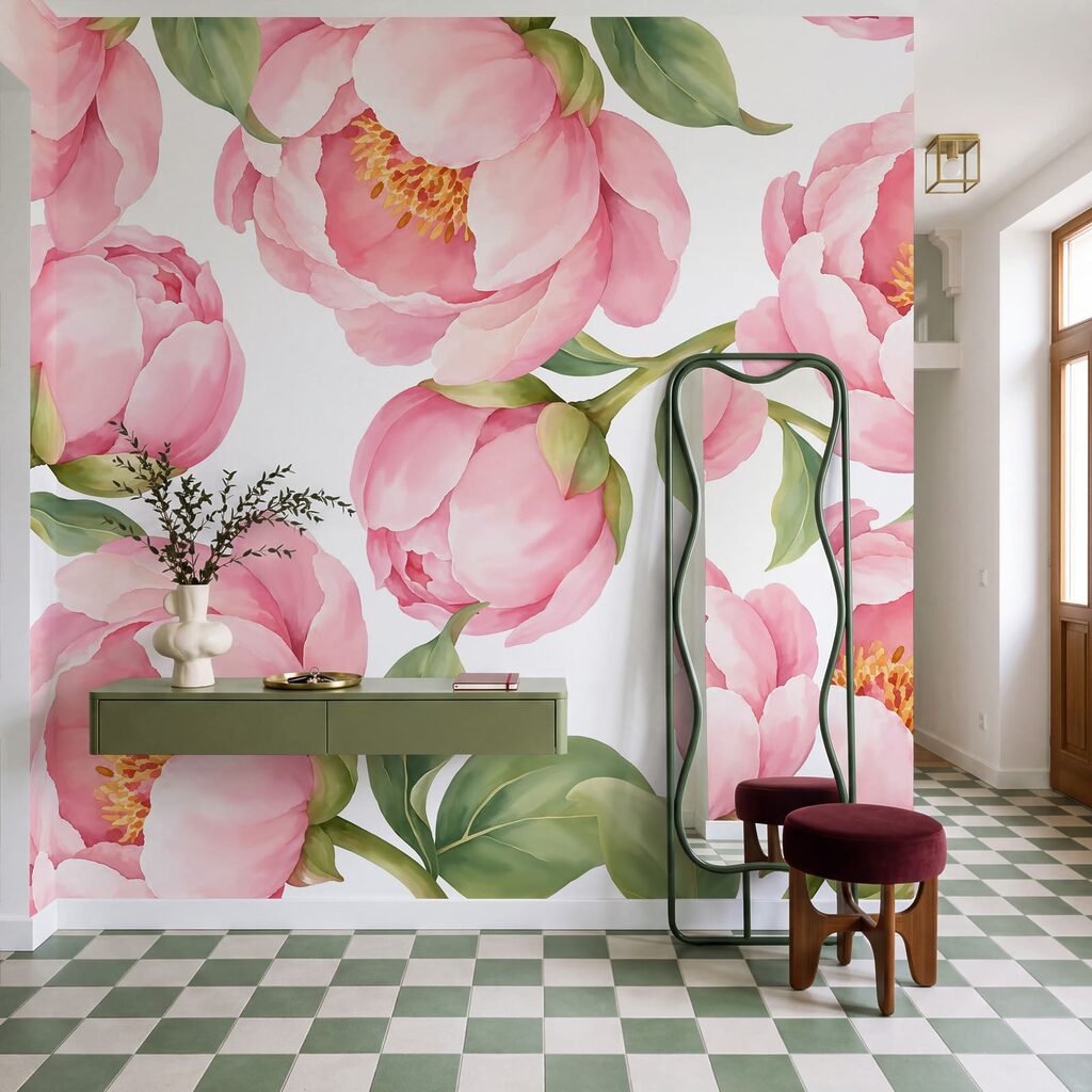Patroon met roze bloemen in een interieur
