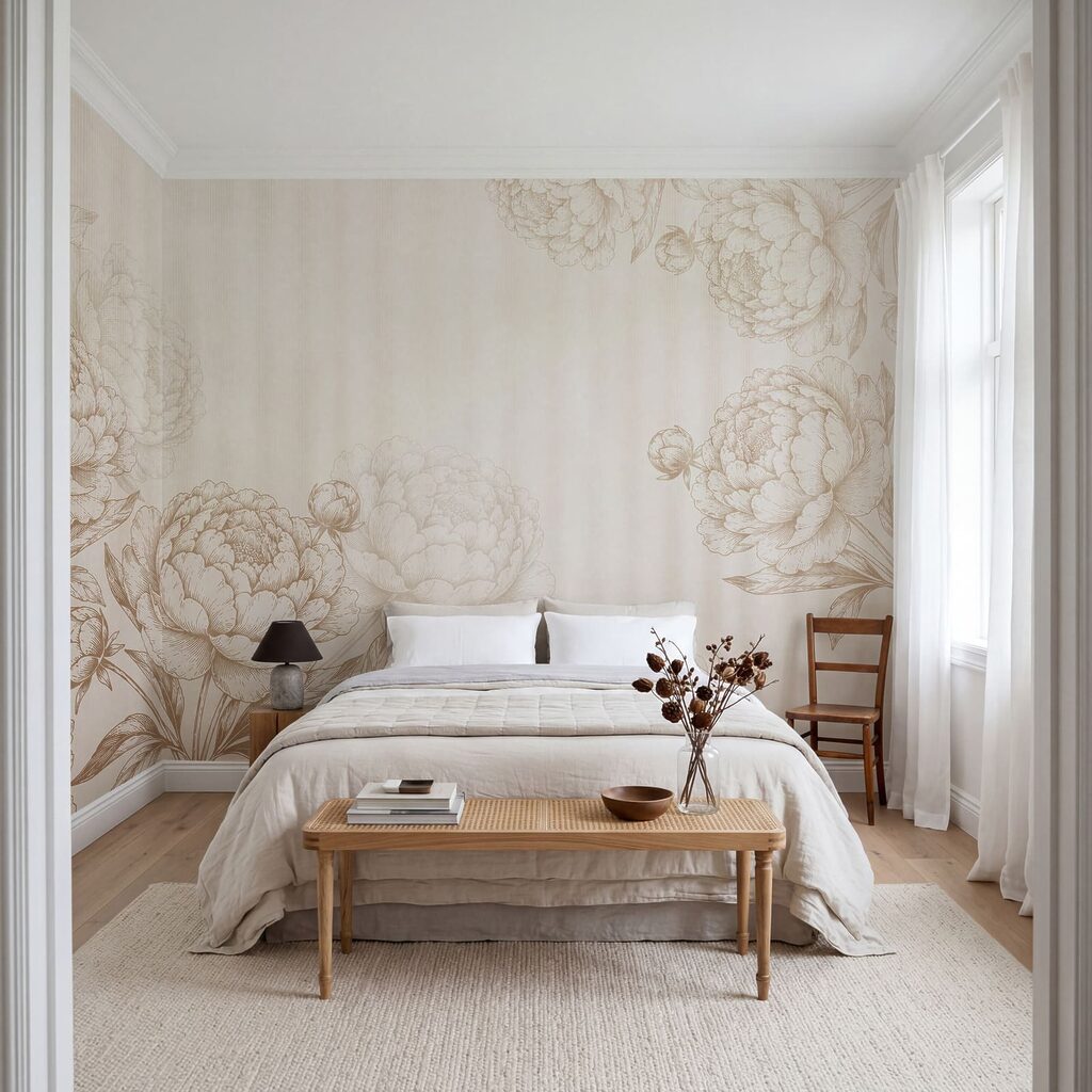 Bloemcontouren langs smalle strepen — interieur 2