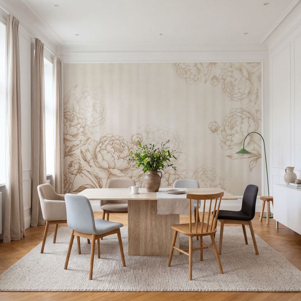 Bloemcontouren langs smalle strepen — interieur 3