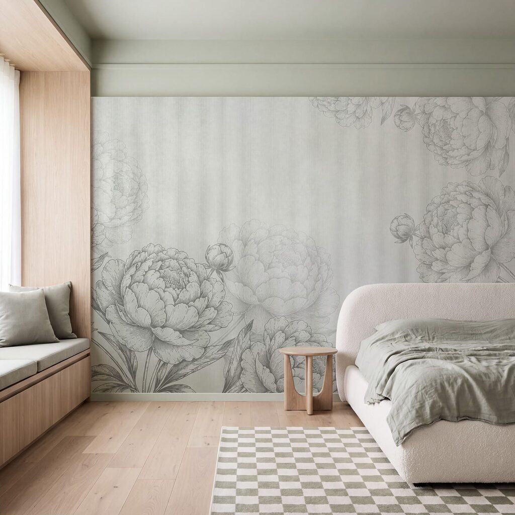 Verfijnde bloemmotieven in zachte tinten — interieur 1