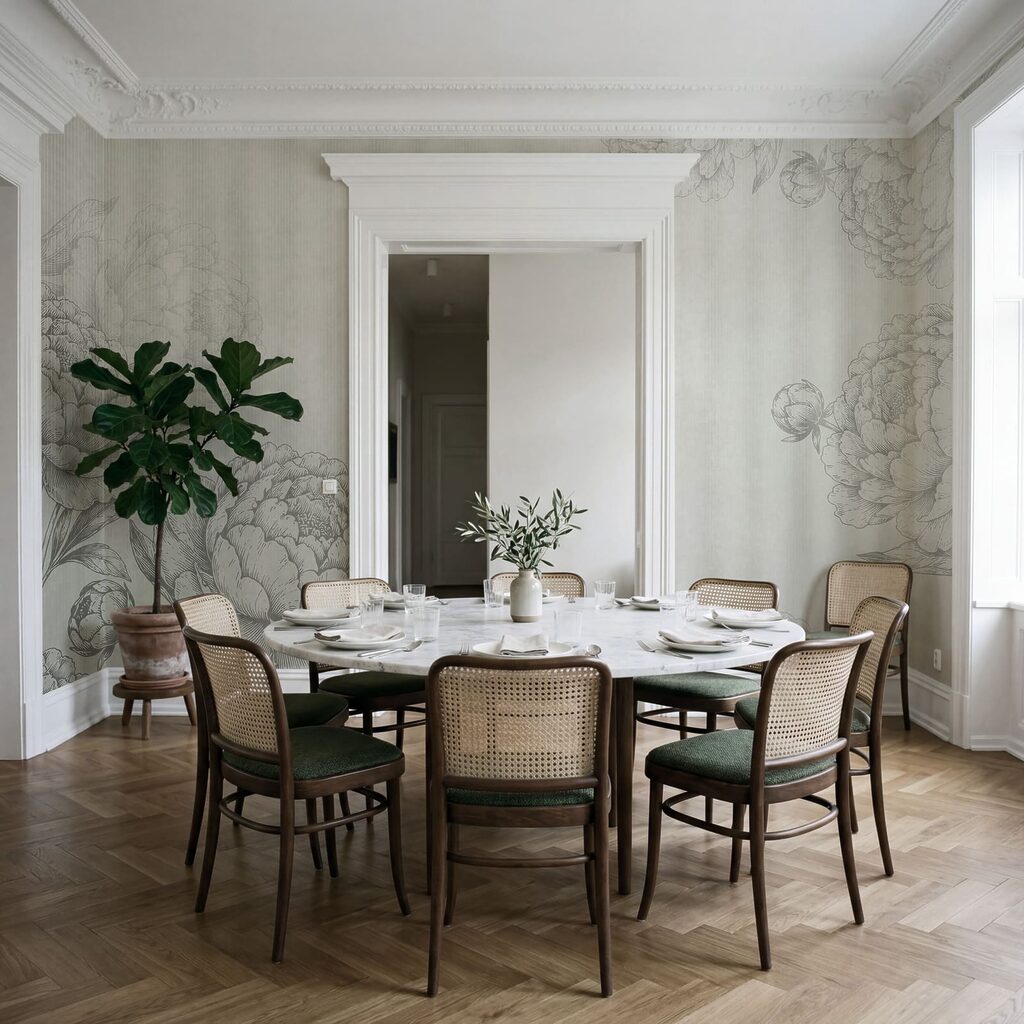 Verfijnde bloemmotieven in zachte tinten — interieur 4