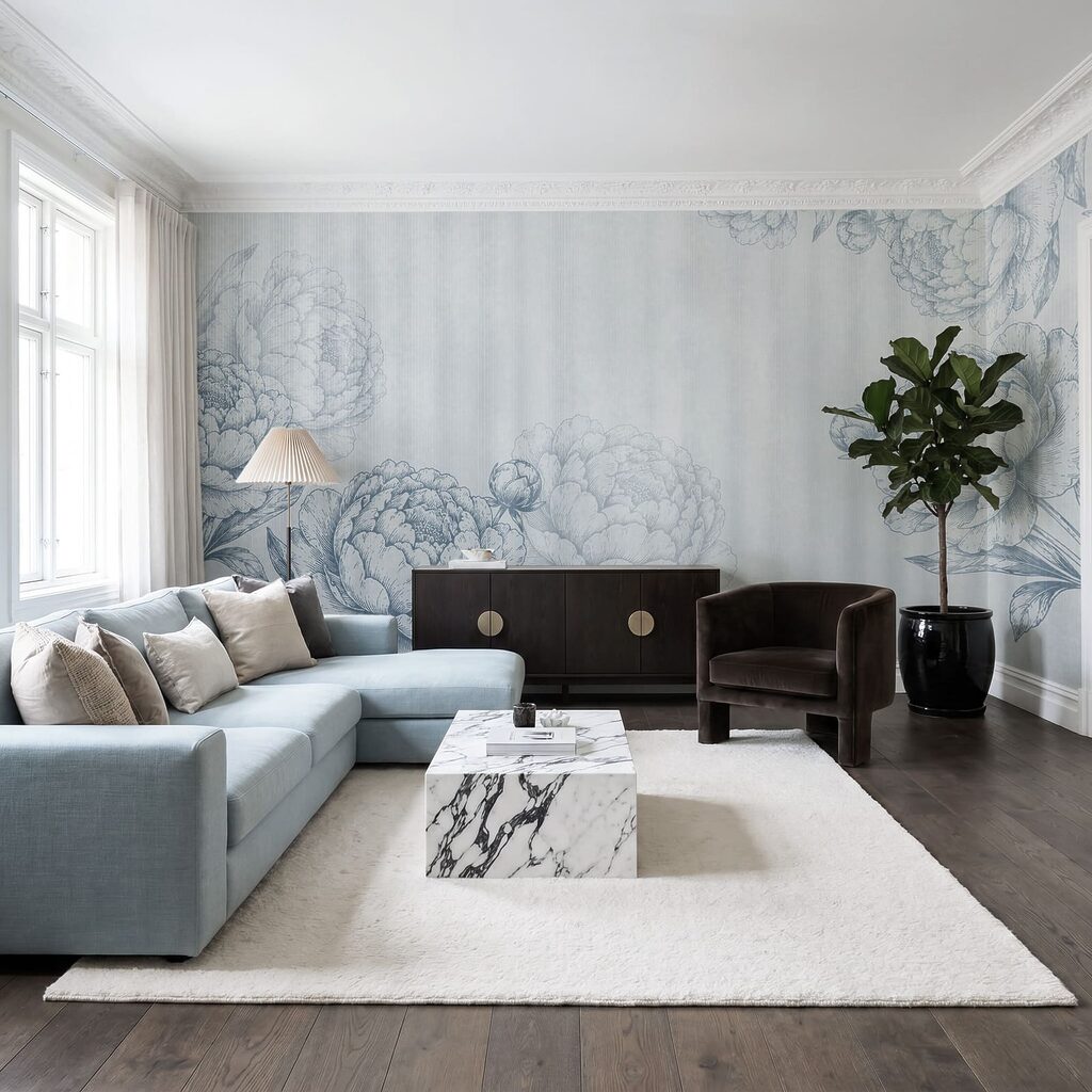 Speels bloemmotief op een zachte achtergrond — interieur 2