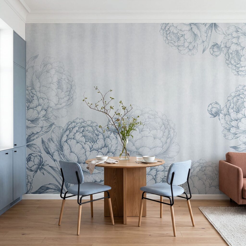 Speels bloemmotief op een zachte achtergrond — interieur 3