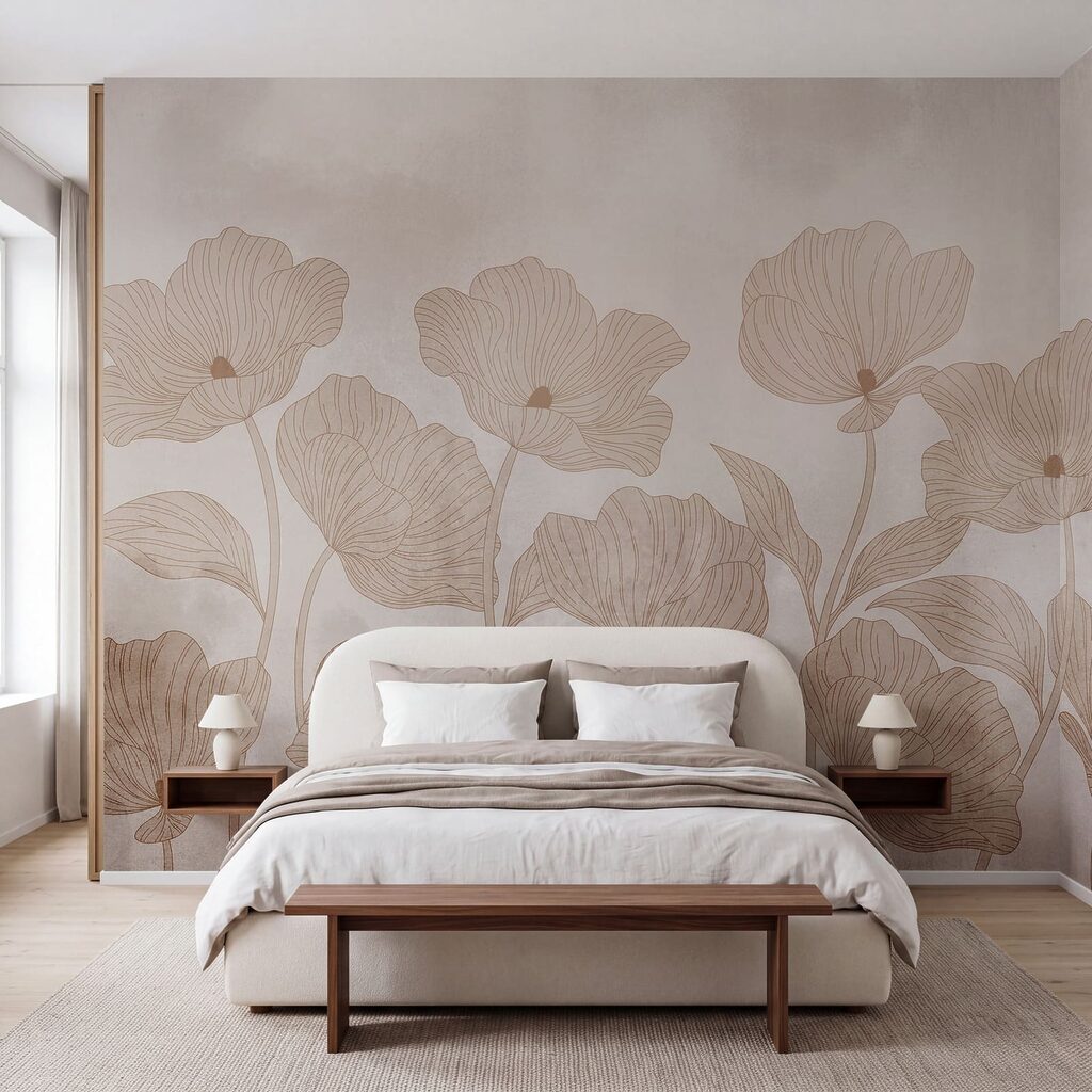 Elegant bloemmotief in zachte tinten — interieur 1