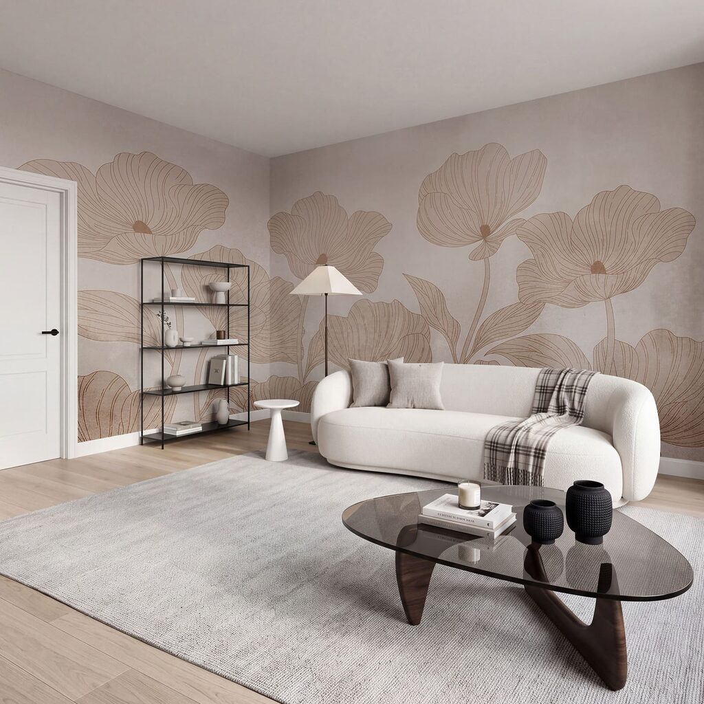 Elegant bloemmotief in zachte tinten — interieur 2