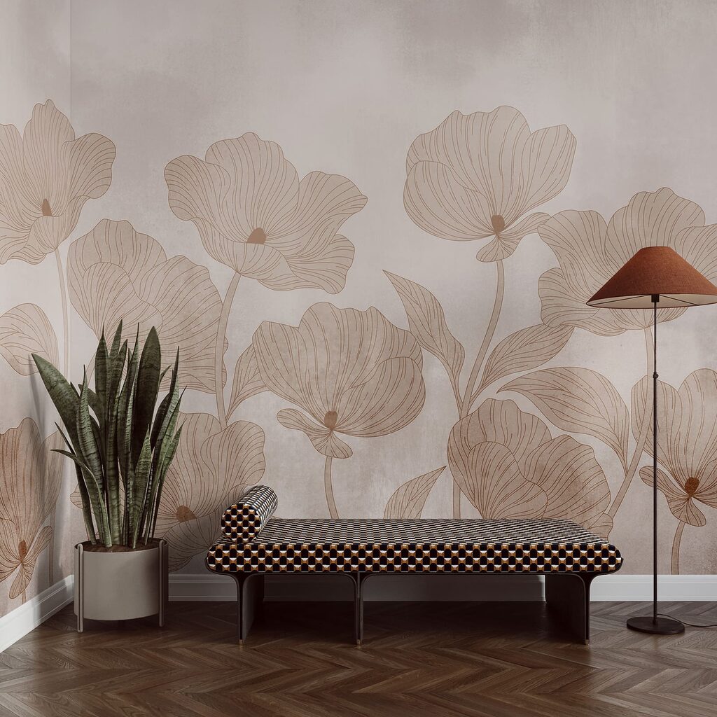 Elegant bloemmotief in zachte tinten — interieur 3