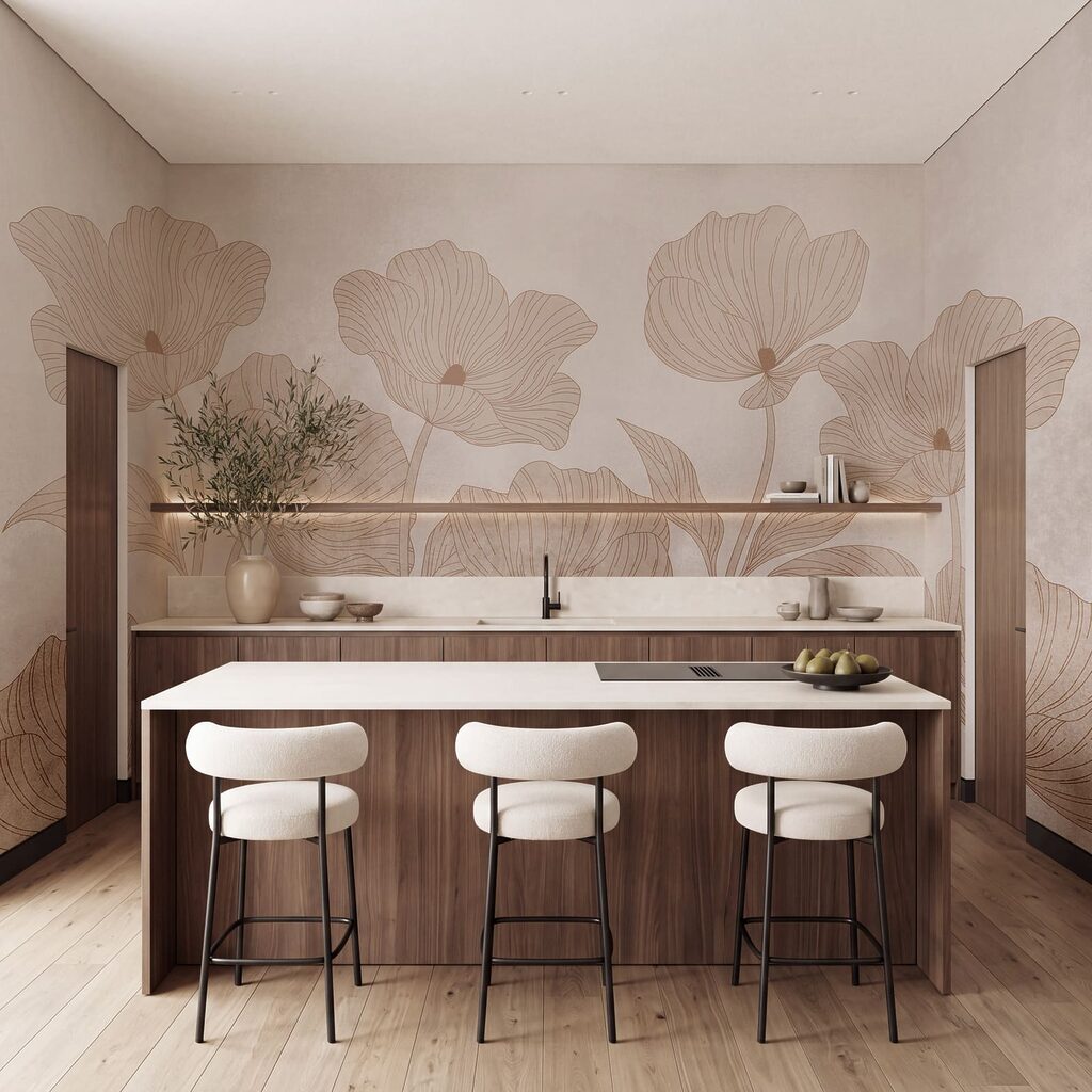 Elegant bloemmotief in zachte tinten — interieur 4