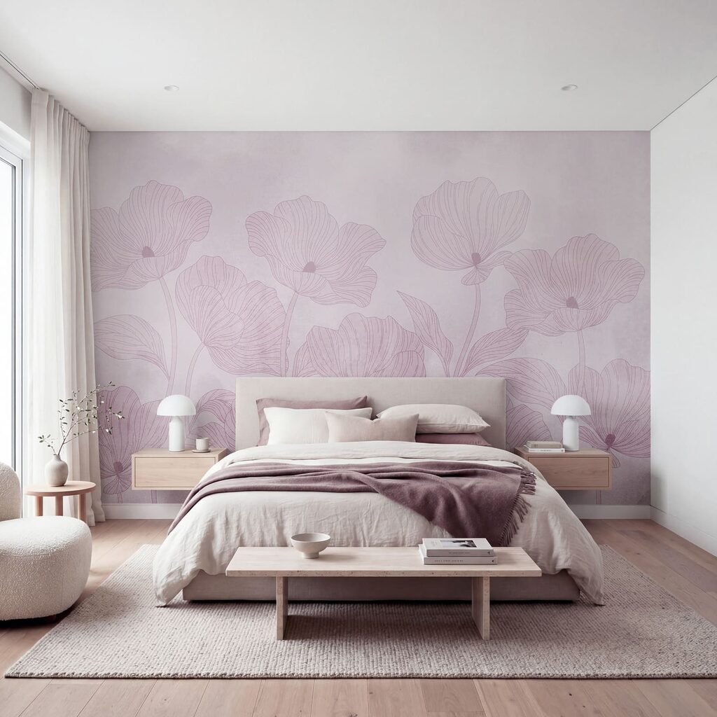 Roze bloemen op een witte achtergrond — interieur 1