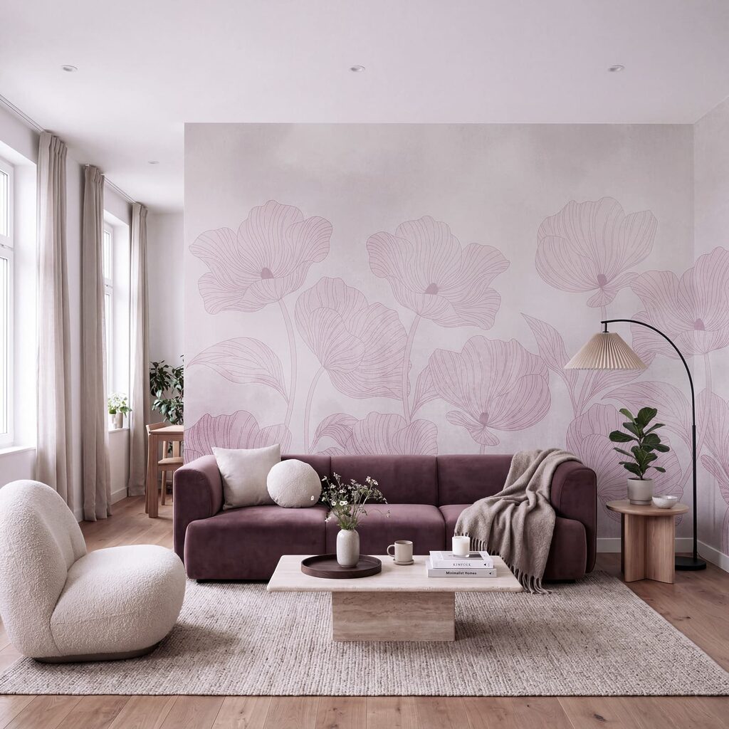 Roze bloemen op een witte achtergrond — interieur 2