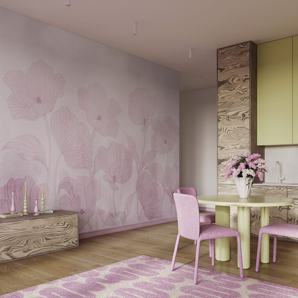 Roze bloemen op een witte achtergrond — interieur 3