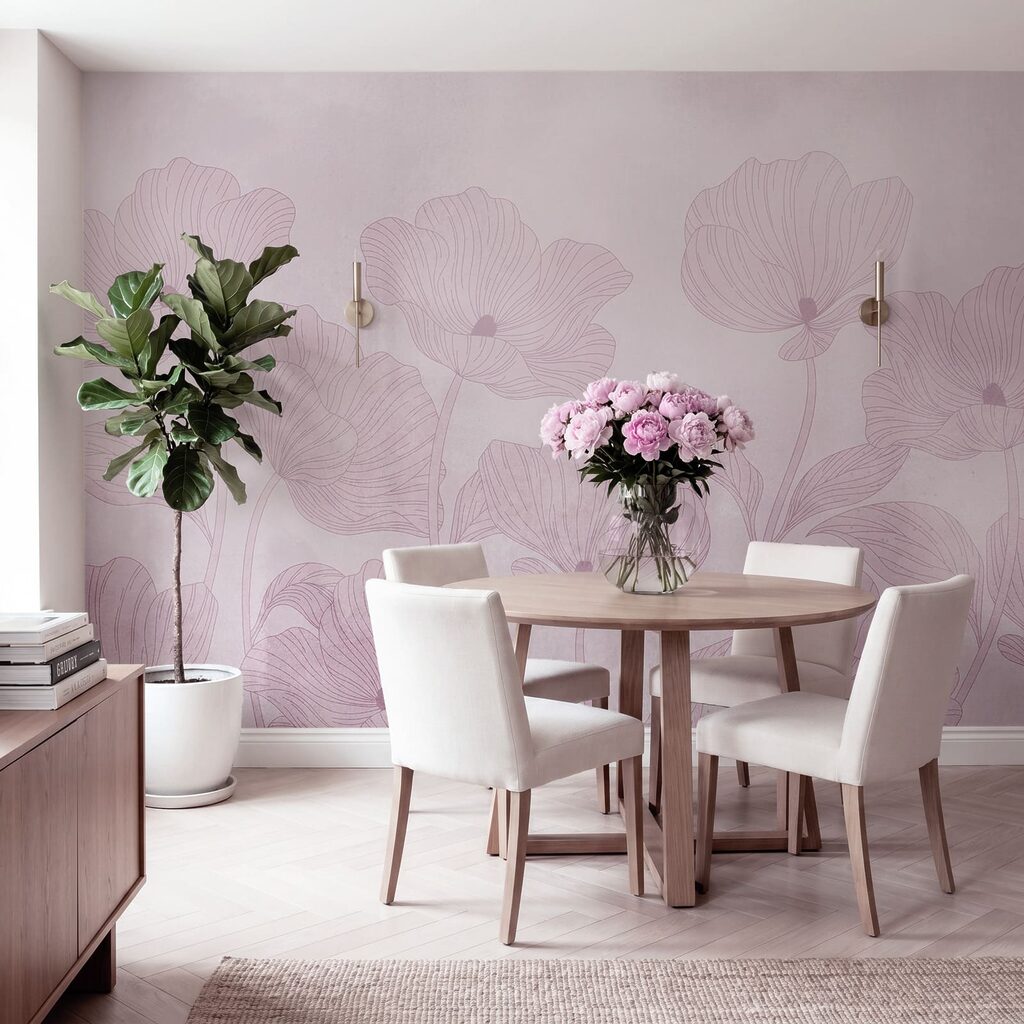 Roze bloemen op een witte achtergrond — interieur 4