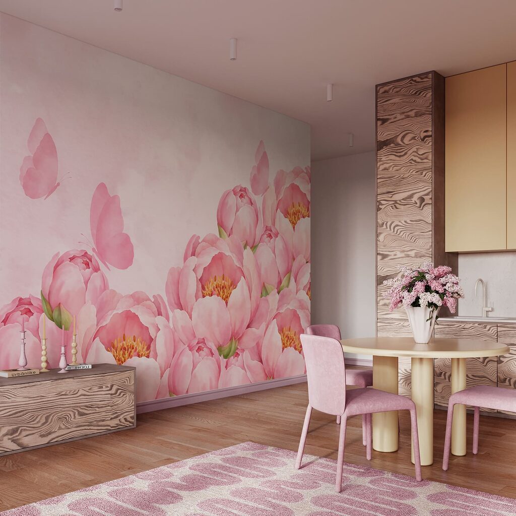 Vlinders boven volle bloemranden — interieur 4