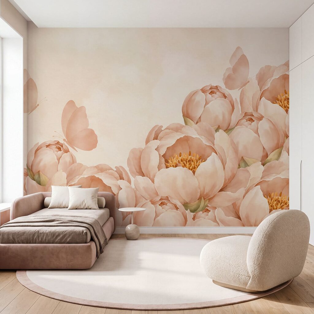 Vlinders boven volle bloemranden — interieur 1