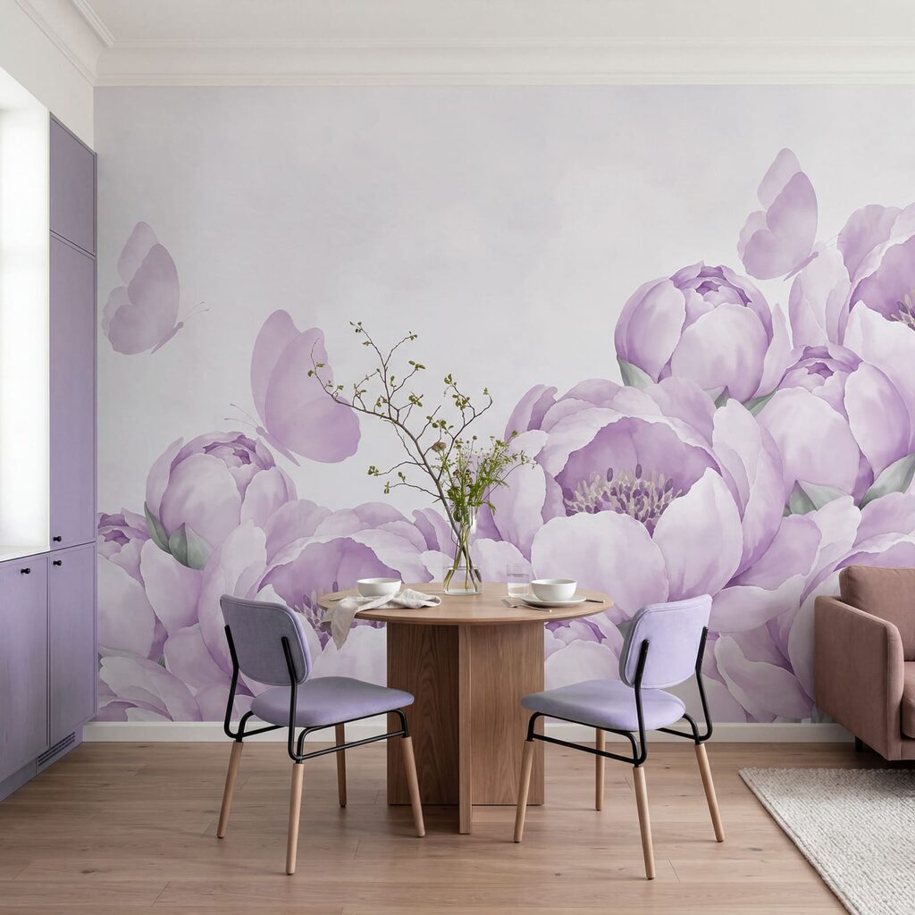 Vlinders boven volle bloemranden — interieur 1