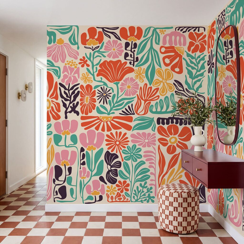 Groep bloemen en bladeren in een interieur