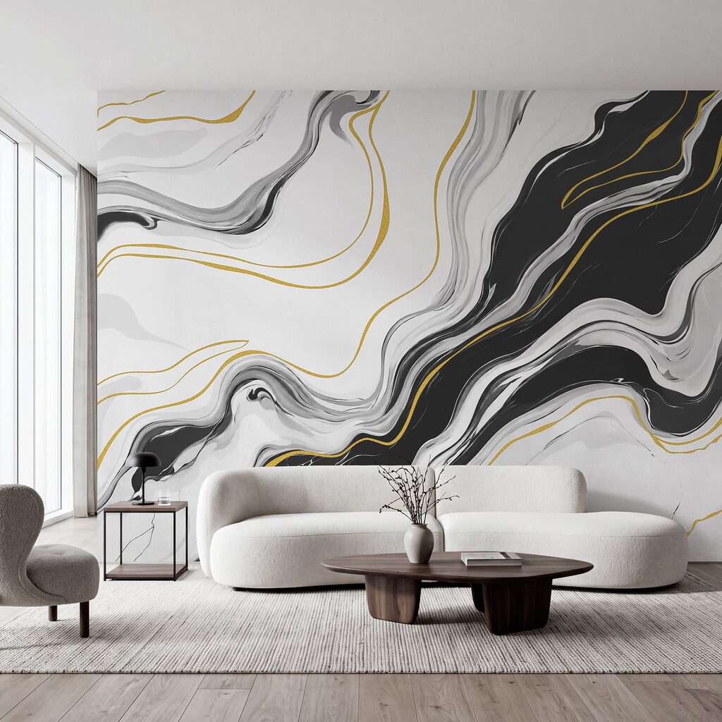 Zwart-wit krullend patroon in een interieur