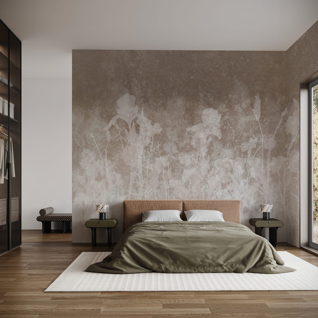 Wit bloemenpatroon op een grijze achtergrond — interieur 1