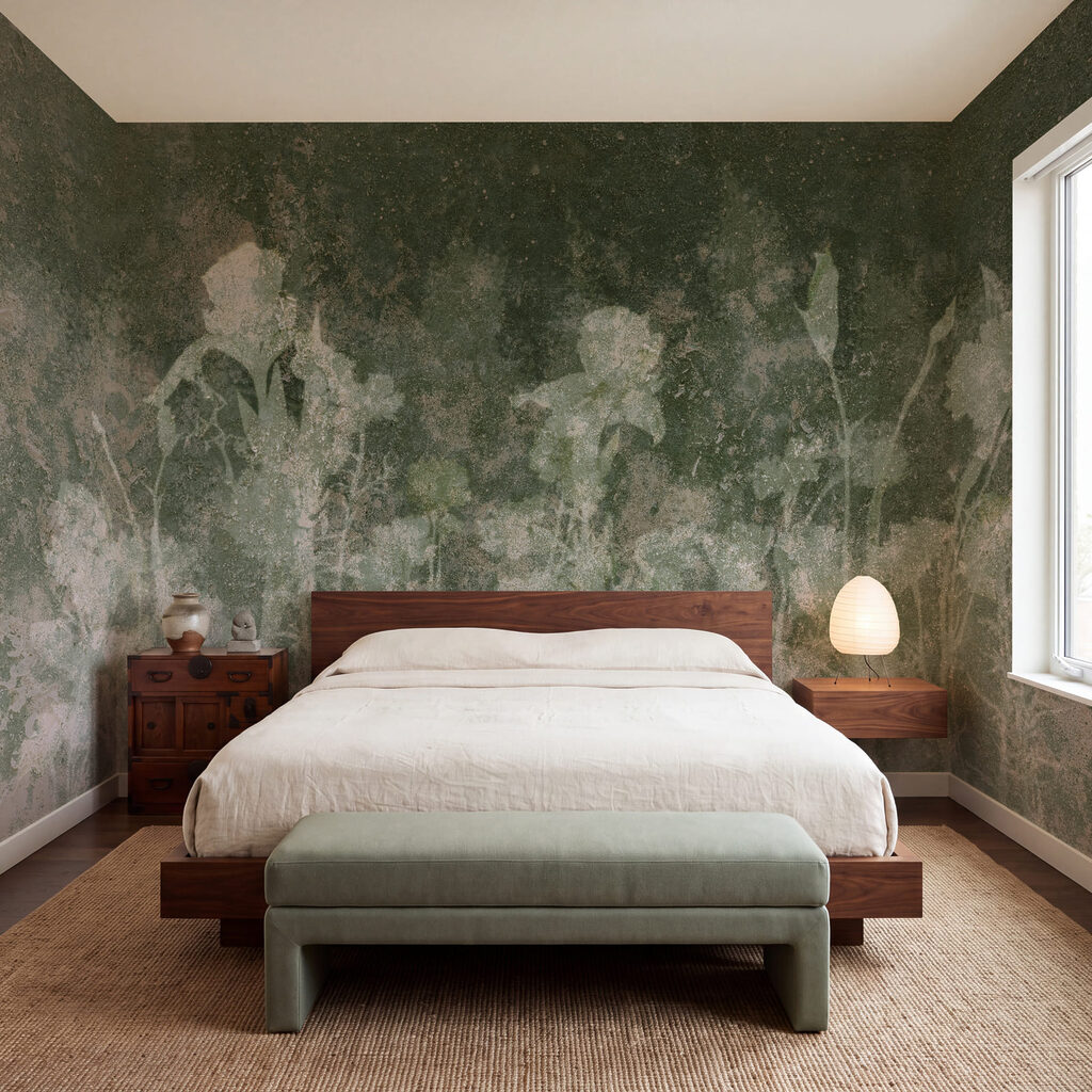 Verbleekte bloemen in zachte groene tinten — interieur 2