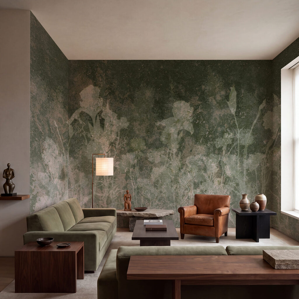 Verbleekte bloemen in zachte groene tinten — interieur 1