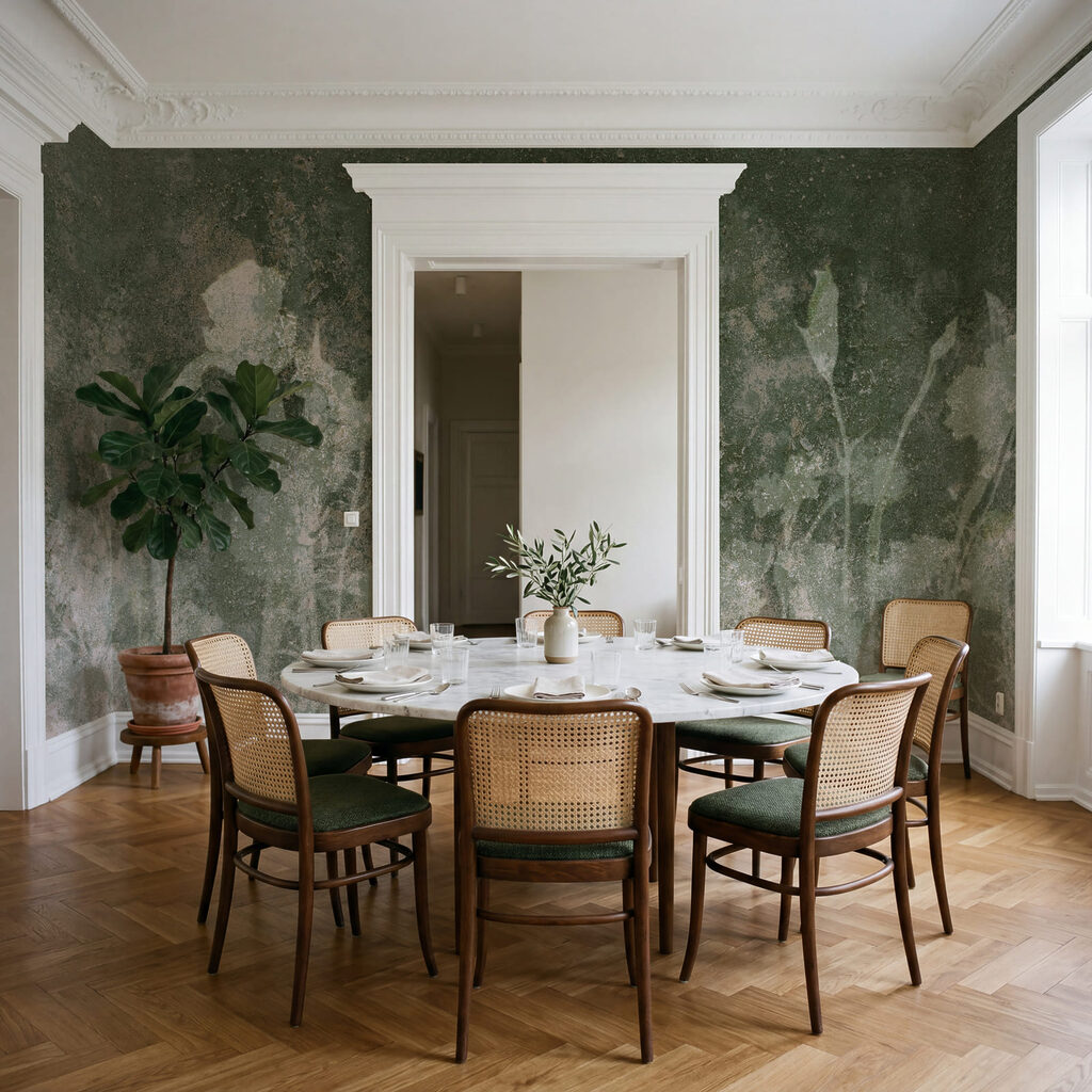 Verbleekte bloemen in zachte groene tinten — interieur 3
