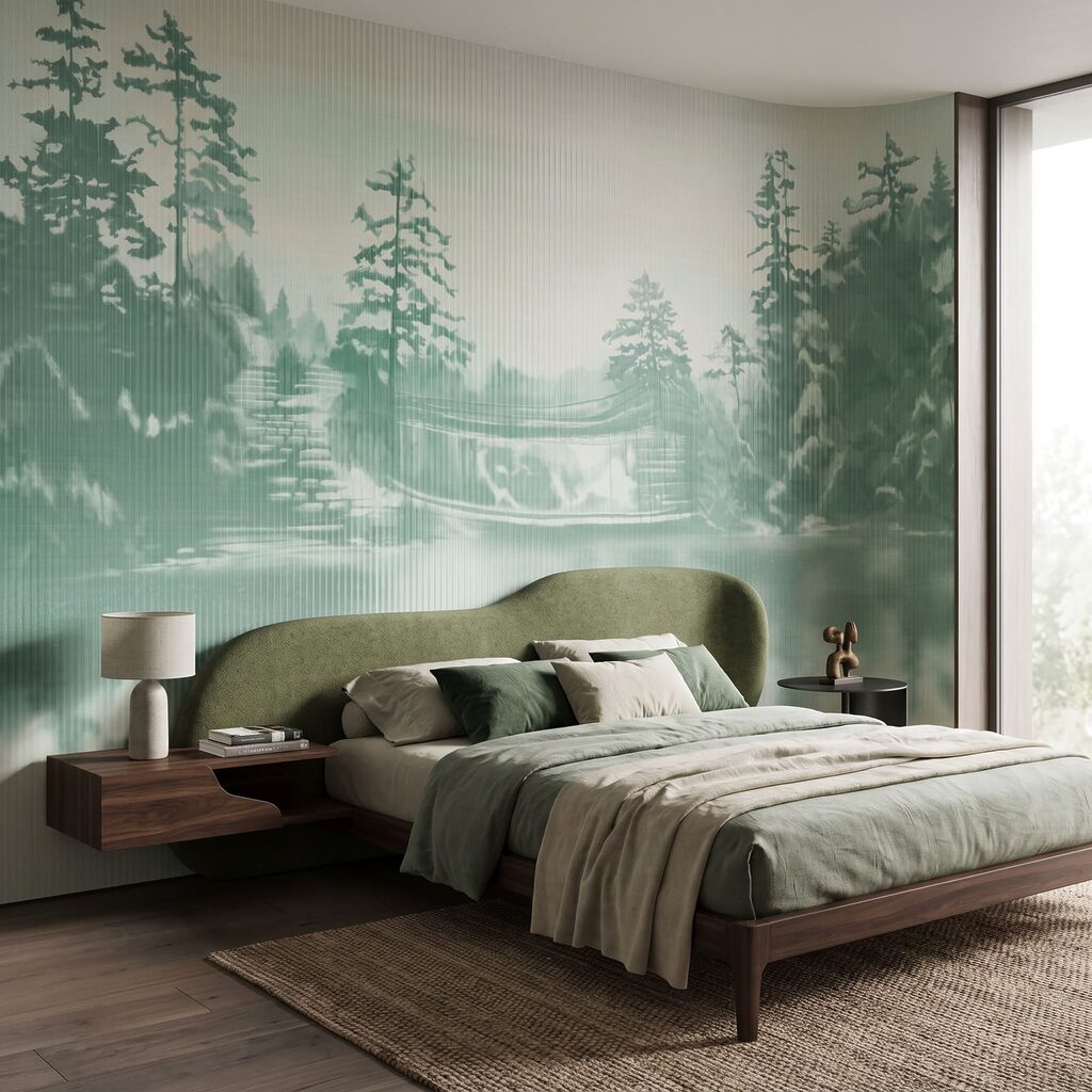 Besneeuwd landschap met bomen en een waterpartij — interieur 1