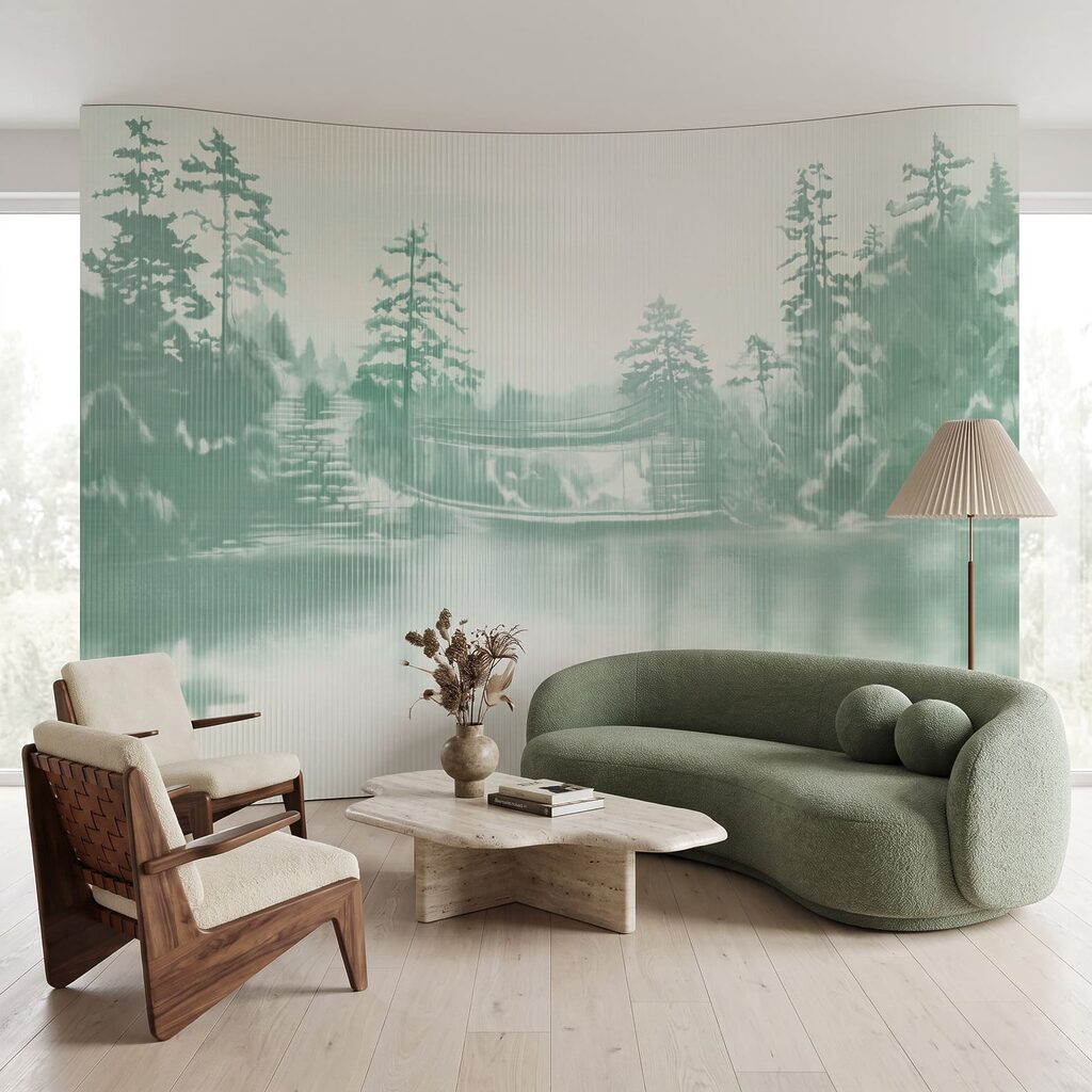 Besneeuwd landschap met bomen en een waterpartij — interieur 3