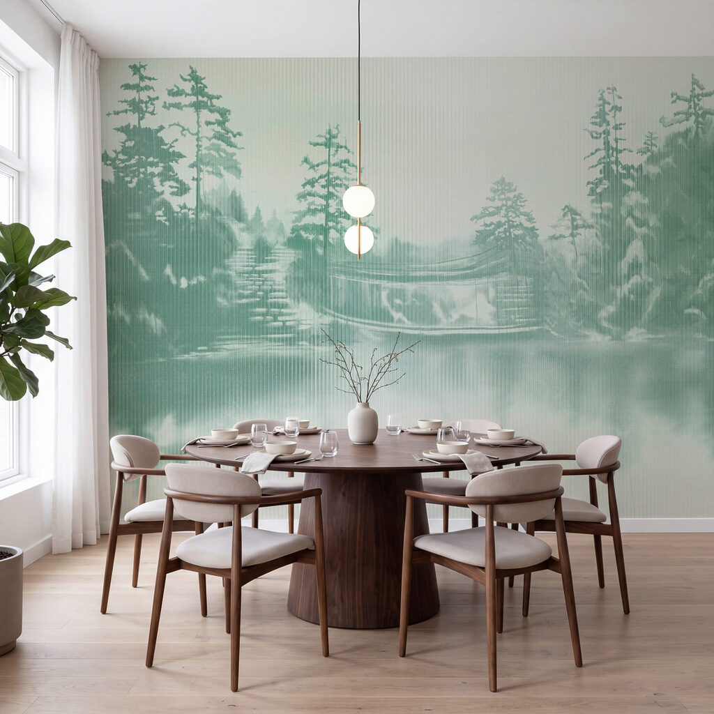 Besneeuwd landschap met bomen en een waterpartij — interieur 5
