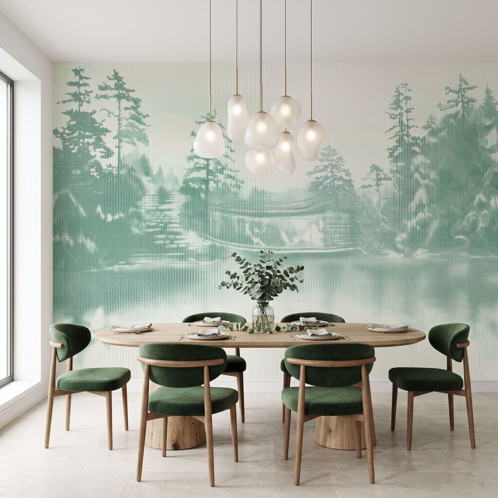 Besneeuwd landschap met bomen en een waterpartij — interieur 6
