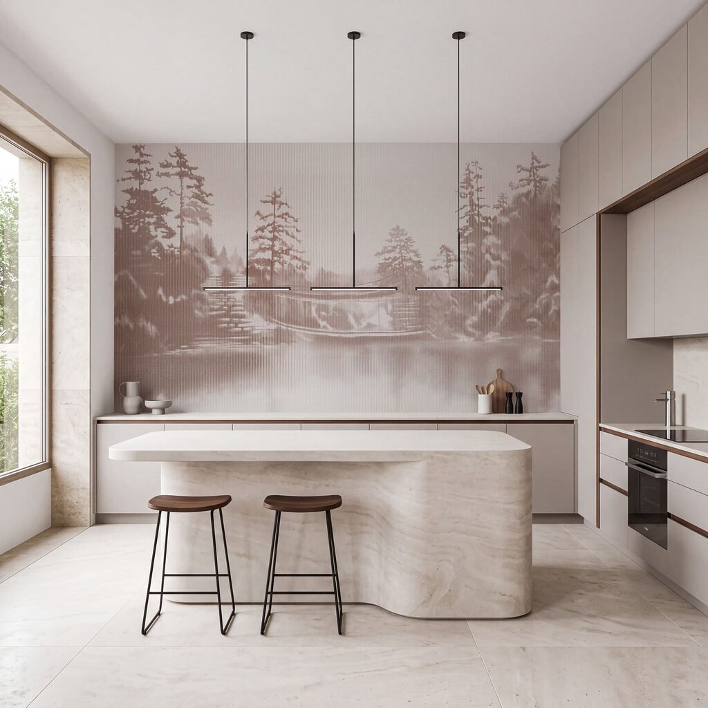 Water met bomen en een brug — interieur 1