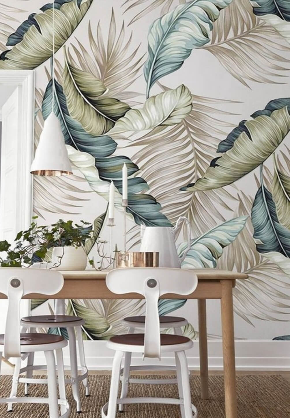 Tropische bladeren in zwartwit — interieur 1