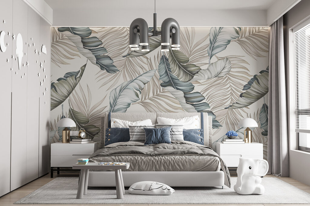 Tropische bladeren in zwartwit — interieur 3