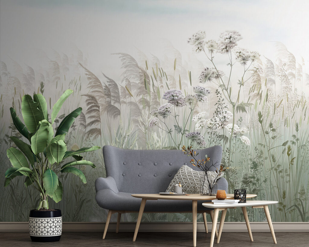 Bloemenweide onder lichte hemel — interieur 4