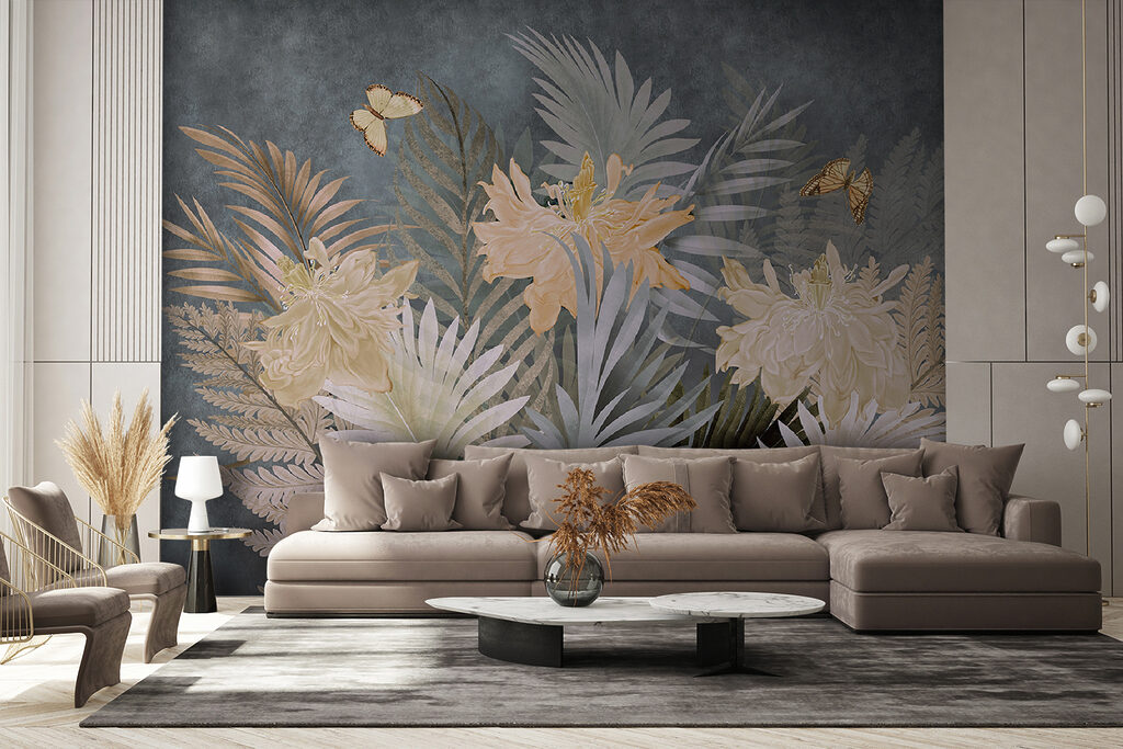 Bloemen, varens op nachtgrijs — interieur 3