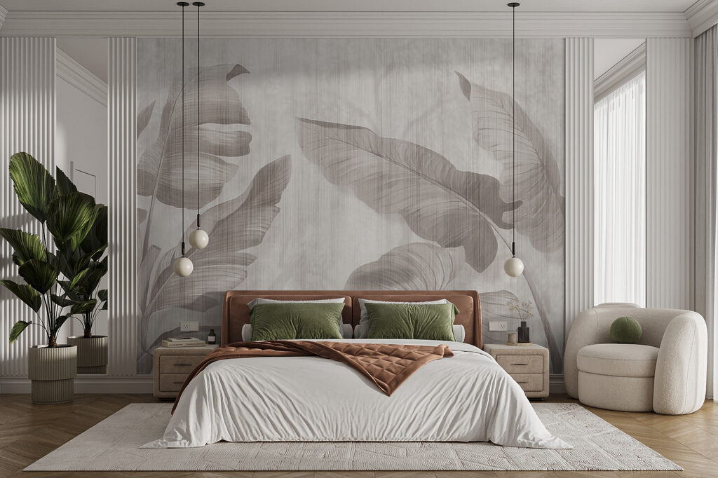 Elegant botanisch bladmotief in neutrale tinten — interieur 3