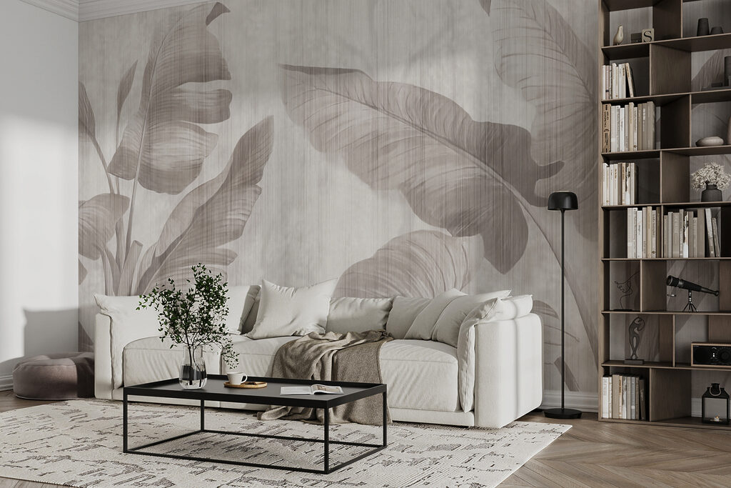 Elegant botanisch bladmotief in neutrale tinten — interieur 9