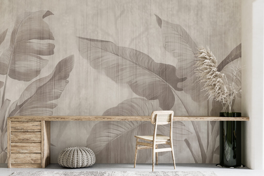 Elegant botanisch bladmotief in neutrale tinten — interieur 8