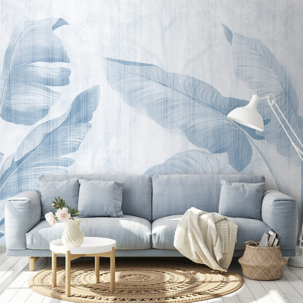 Zachte blauwe bladeren op serene achtergrond — interieur 1