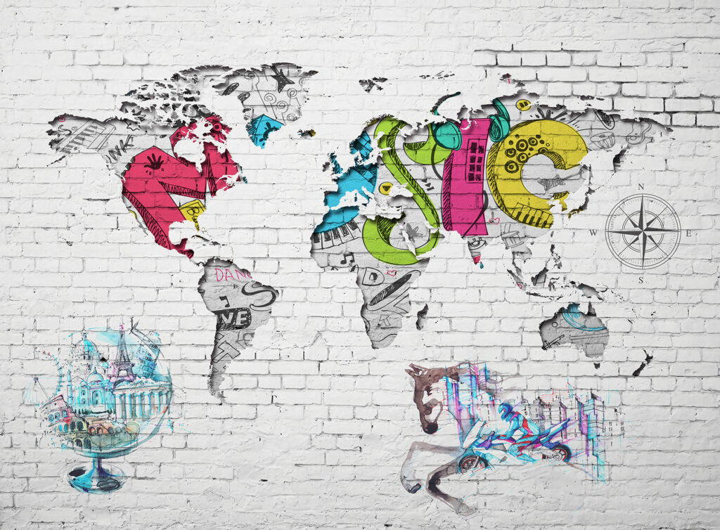 Wereldkaart in straatkunst — volledig ontwerp