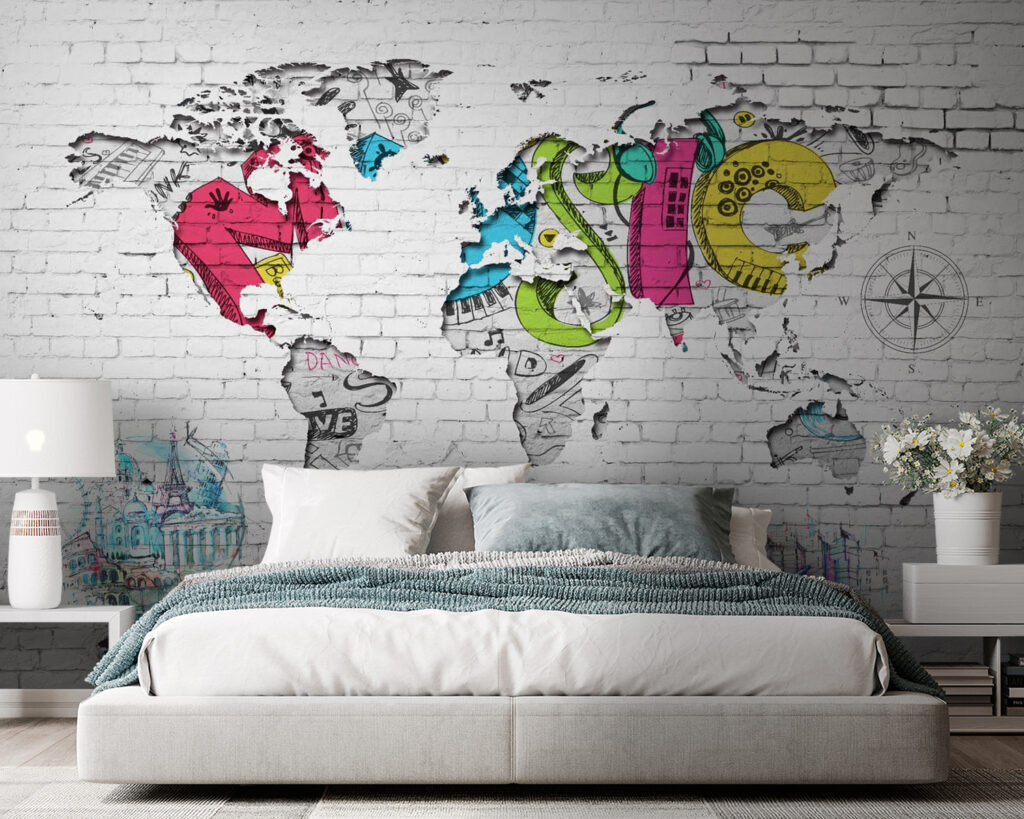 Wereldkaart in straatkunst — interieur 2