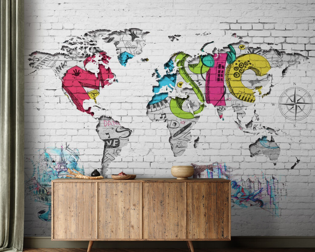 Wereldkaart in straatkunst — interieur 3