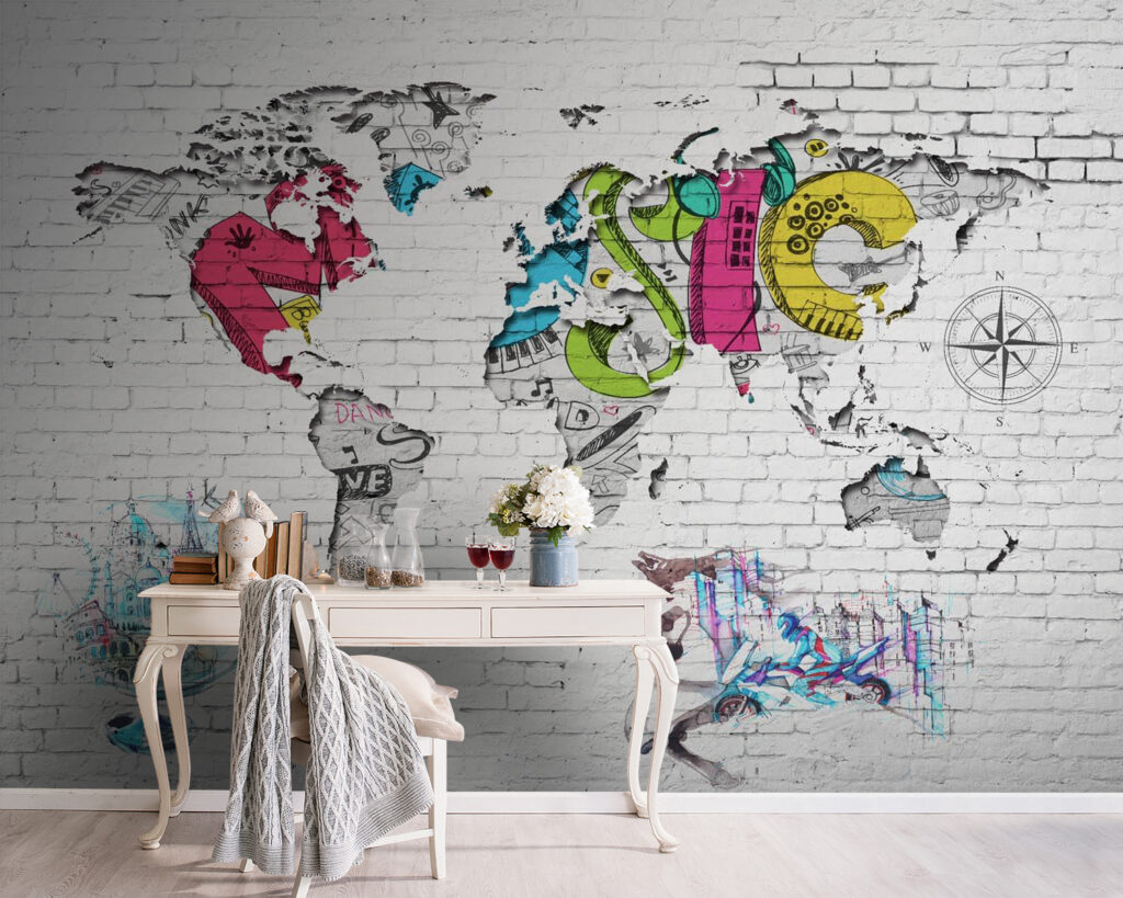 Wereldkaart in straatkunst — interieur 4