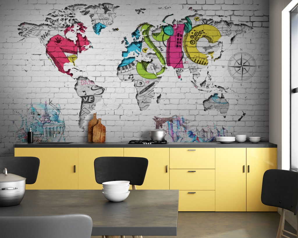 Wereldkaart in straatkunst — interieur 5