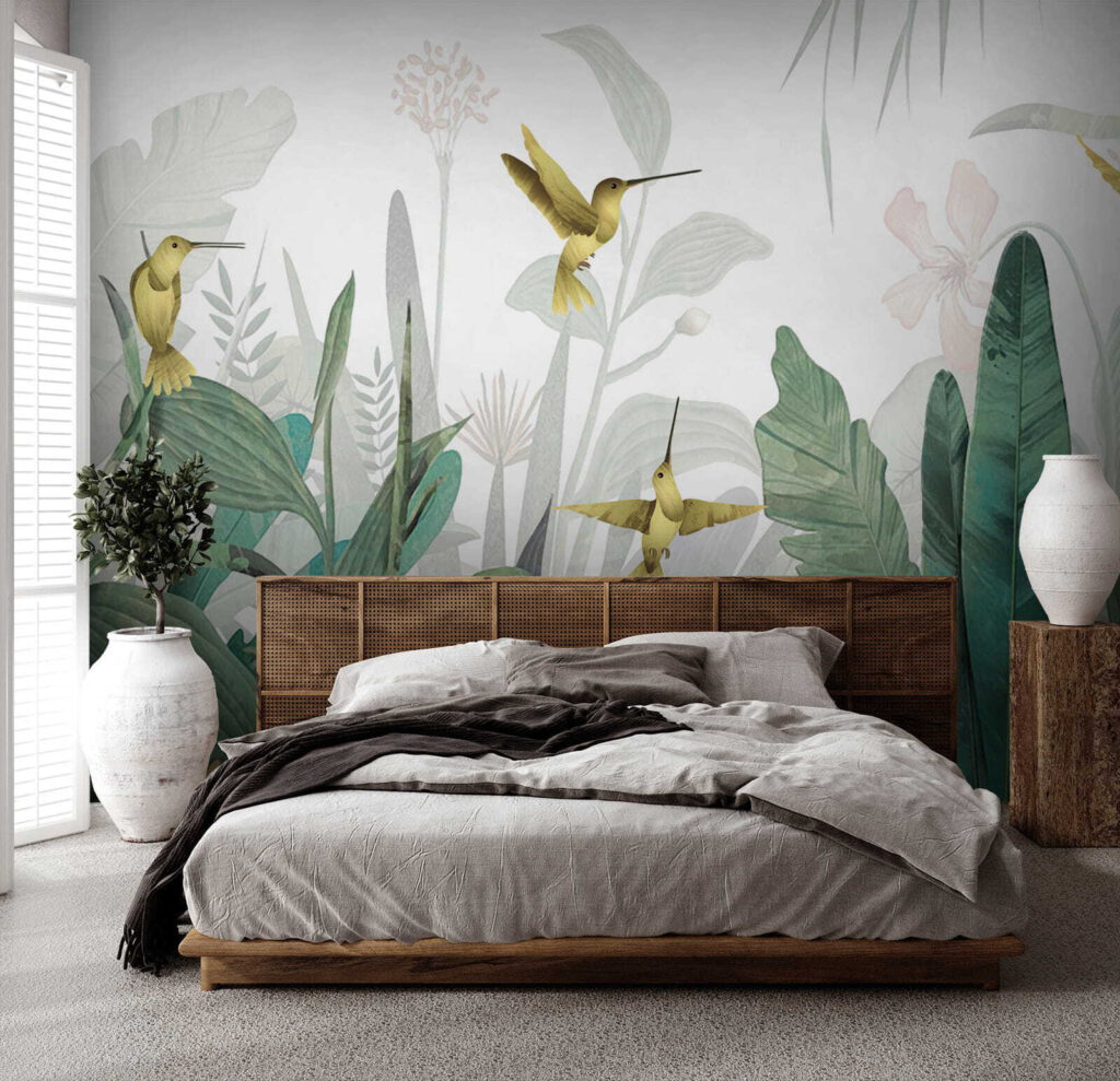 Kolibries vliegen over planten — interieur 2