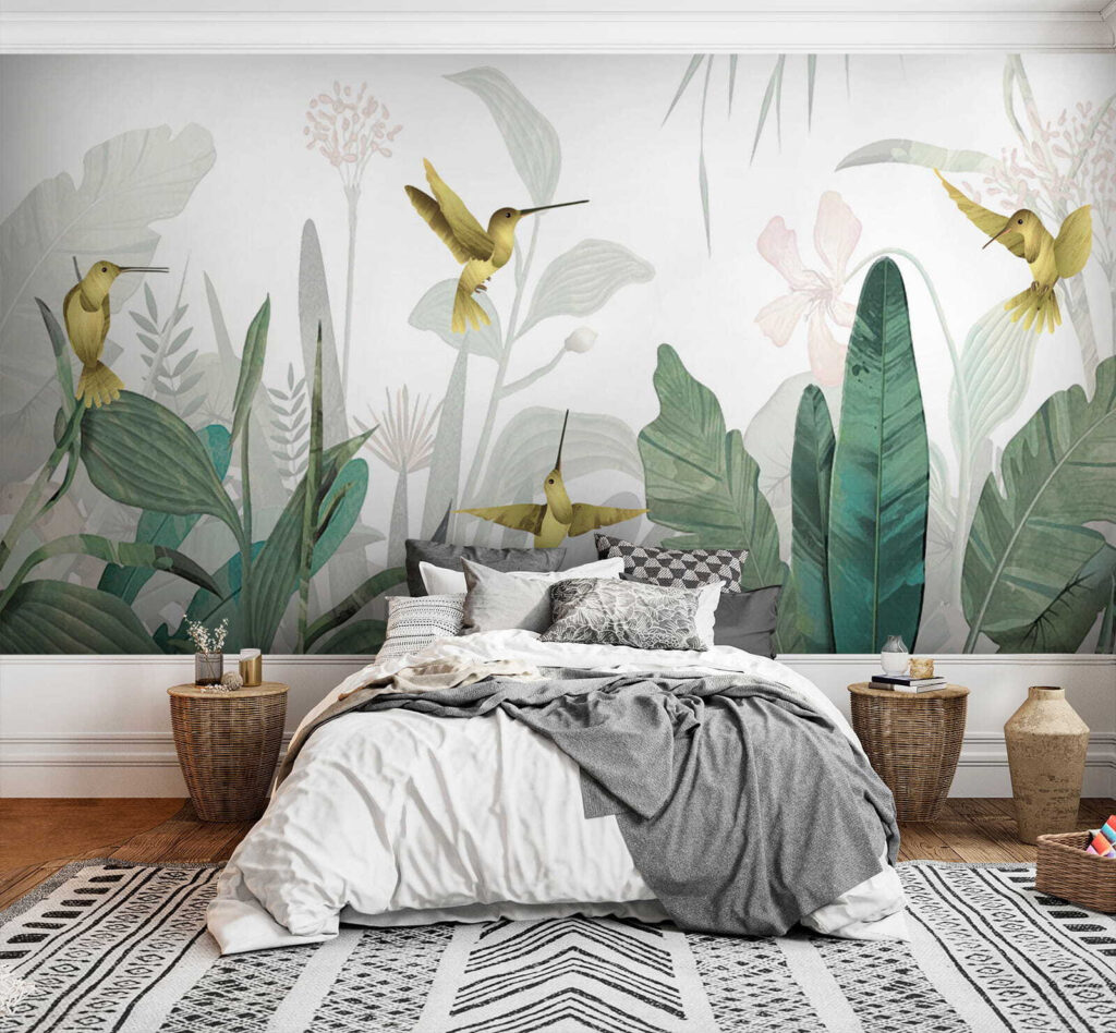 Kolibries vliegen over planten — interieur 3