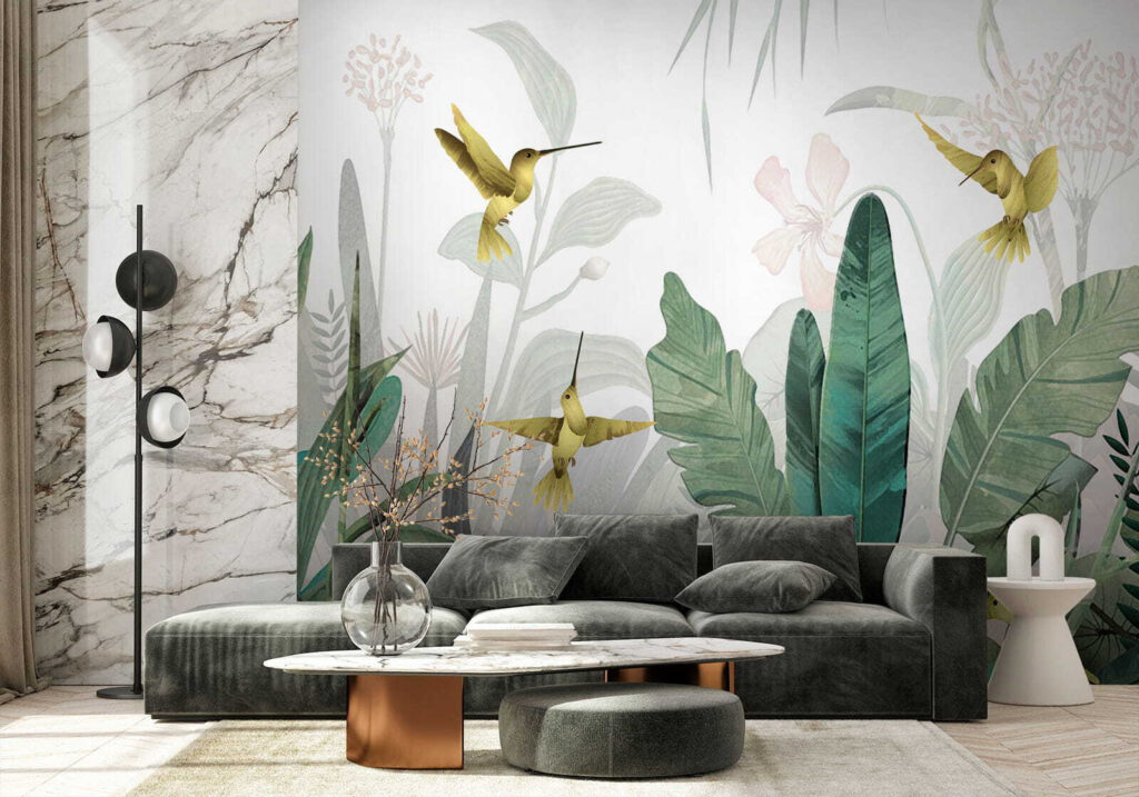 Kolibries vliegen over planten — interieur 5