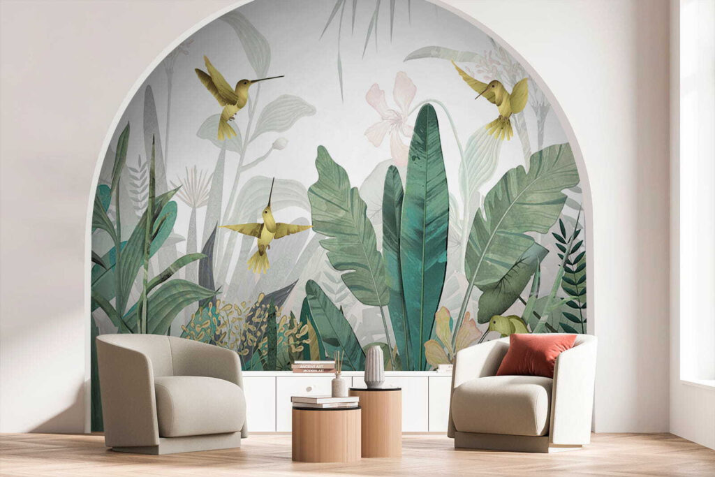 Kolibries vliegen over planten — interieur 8