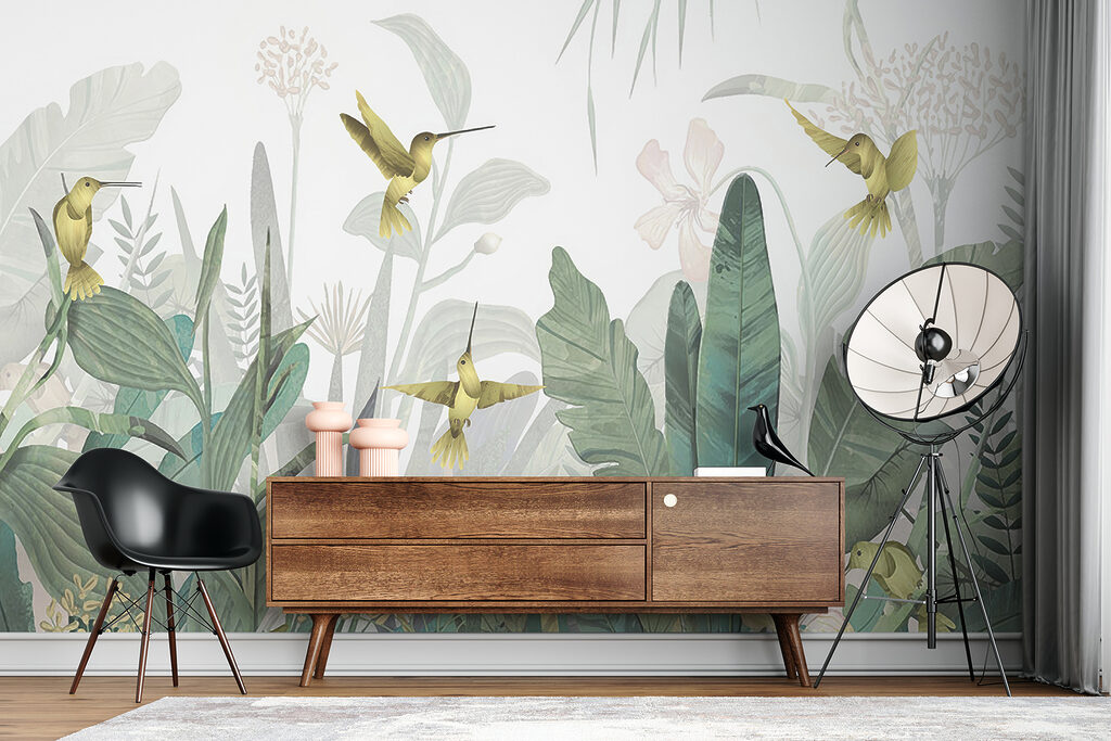 Kolibries vliegen over planten — interieur 12