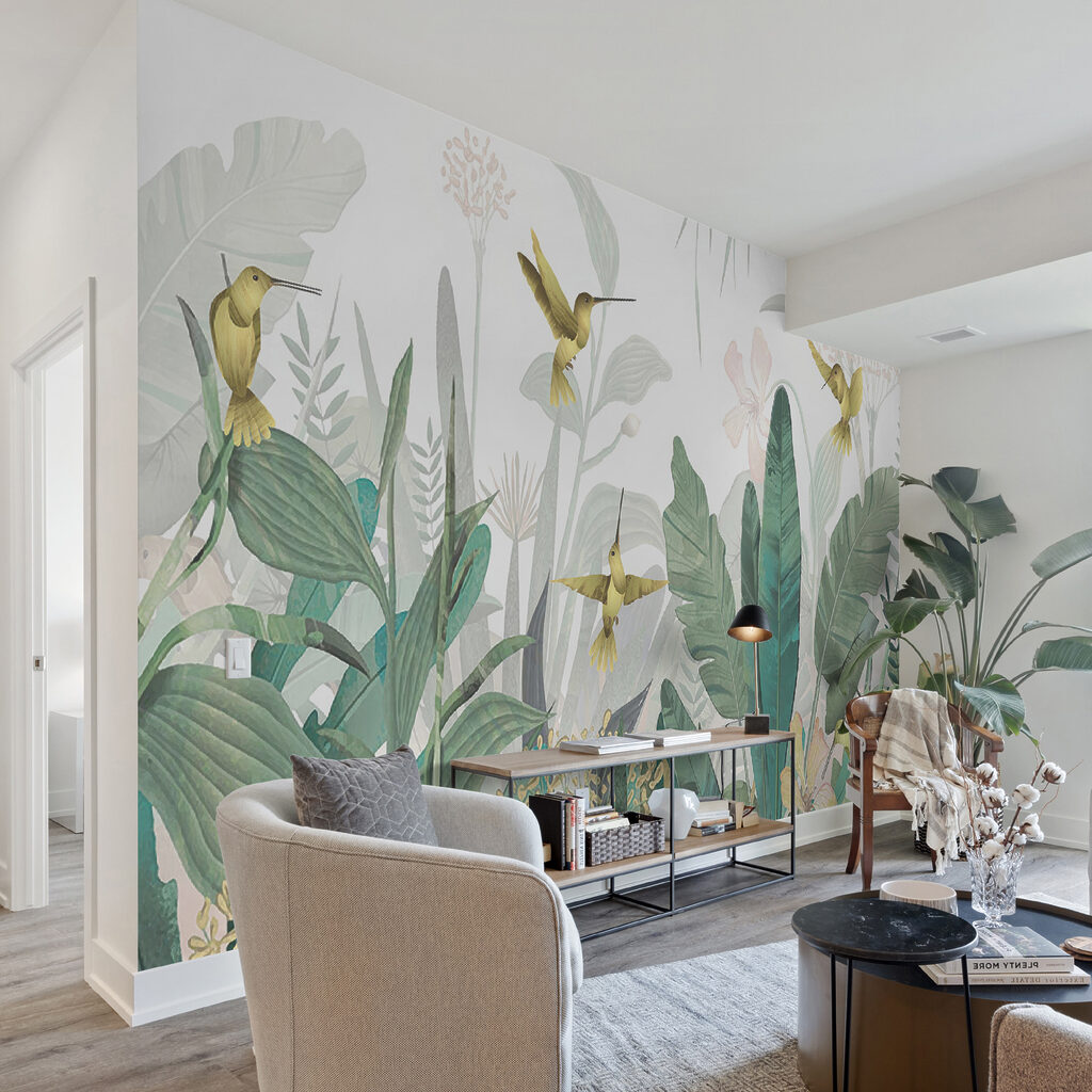 Kolibries vliegen over planten — interieur 11