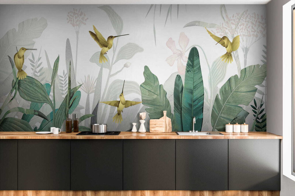 Kolibries vliegen over planten — interieur 9