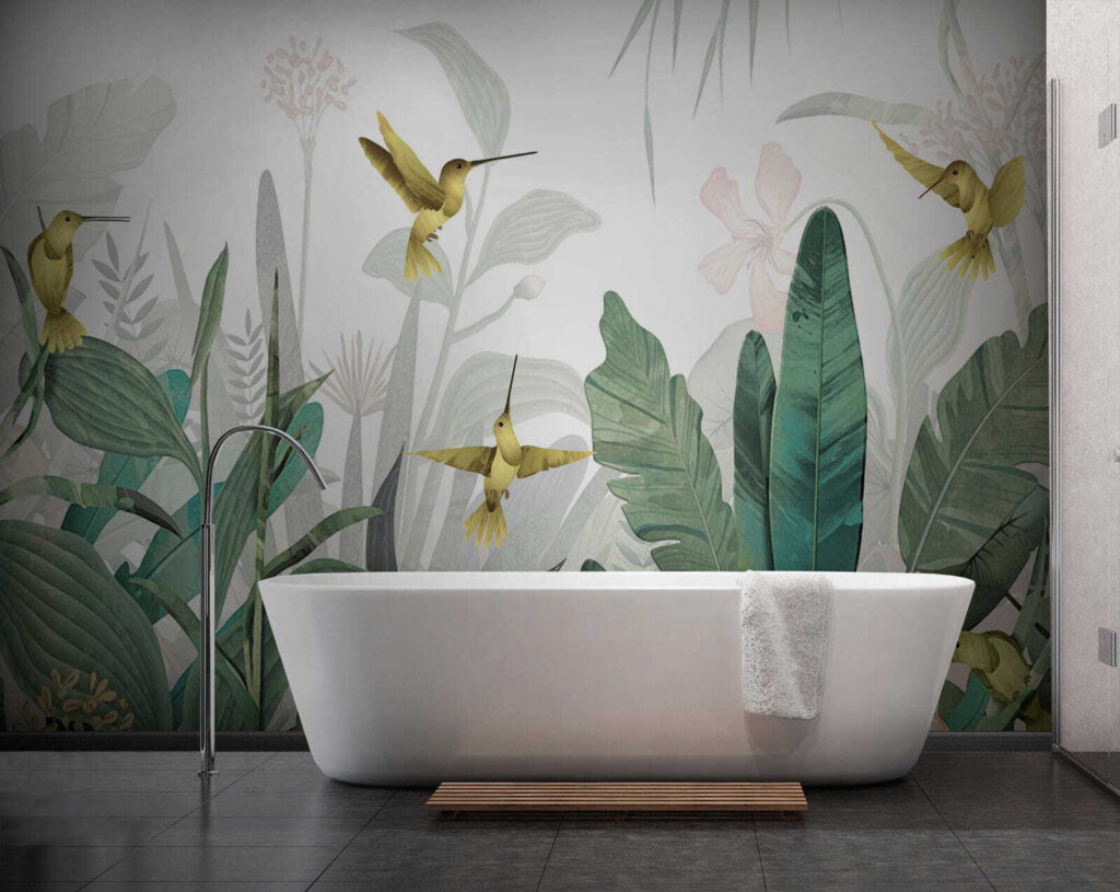 Kolibries vliegen over planten — interieur 10